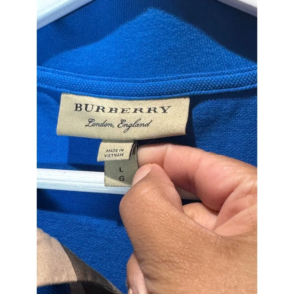 Burberry London England Mens Blue Pique Cotton Polo Shirt Large 3974314